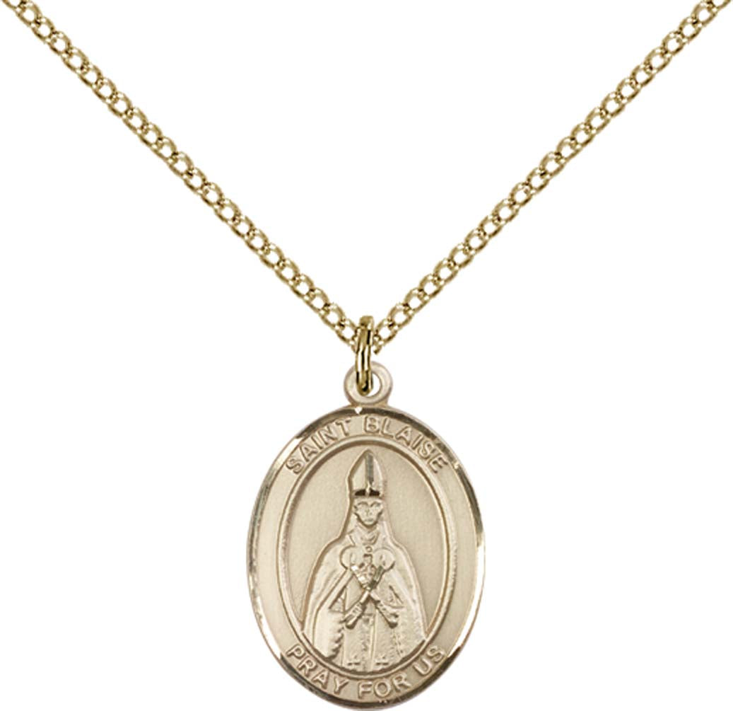 14kt Gold Filled St. Blaise Pendant with 18 inch Gold Filled Light Curb Chain - Medium