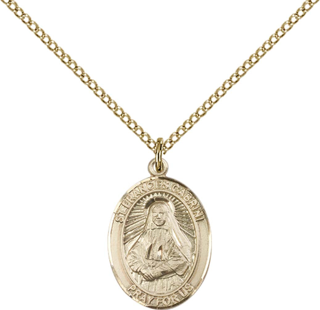 14kt Gold Filled St. Frances Cabrini Pendant with 18 inch Gold Filled Light Curb Chain - Medium