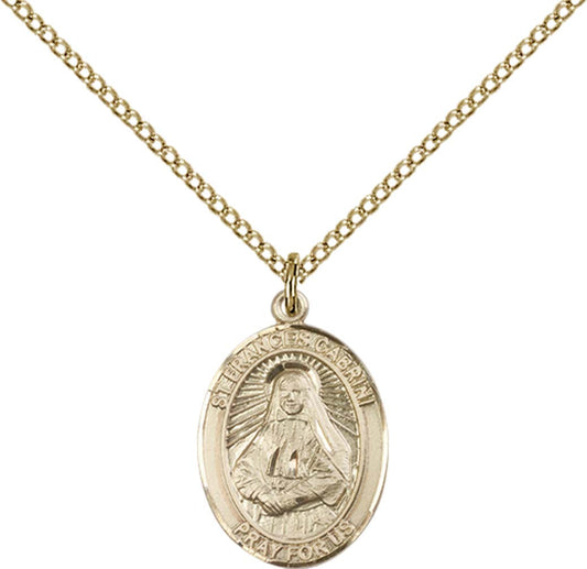 14kt Gold Filled St. Frances Cabrini Pendant with 18 inch Gold Filled Light Curb Chain - Medium