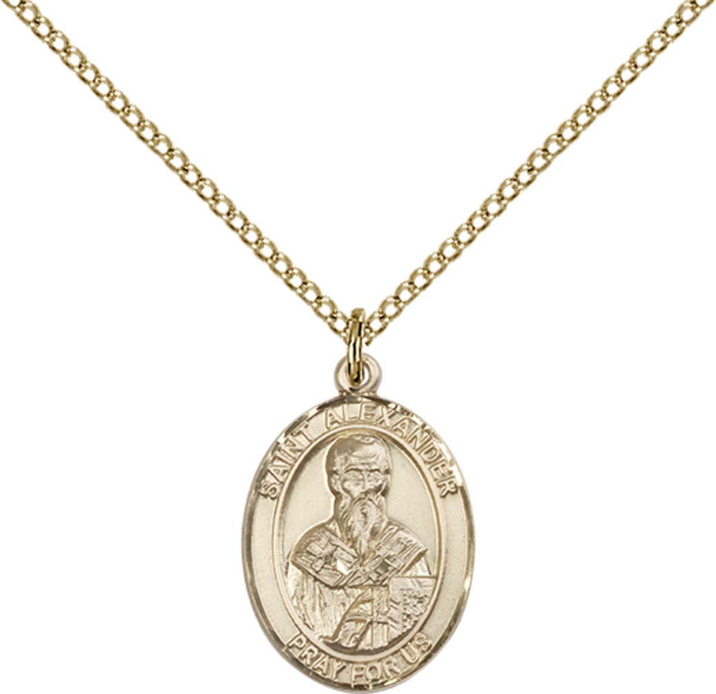 14kt Gold Filled St. Alexander Sauli Pendant with 18 inch Gold Filled Light Curb Chain - Medium