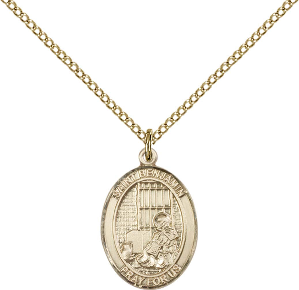 14kt Gold Filled St. Benjamin Pendant with 18 inch Gold Filled Light Curb Chain - Medium
