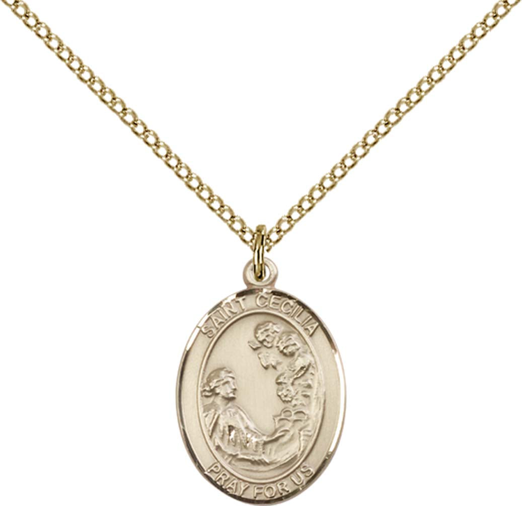 14kt Gold Filled St. Cecilia Pendant with 18 inch Gold Filled Light Curb Chain - Medium