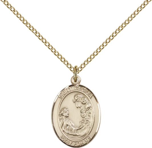 14kt Gold Filled St. Cecilia Pendant with 18 inch Gold Filled Light Curb Chain - Medium
