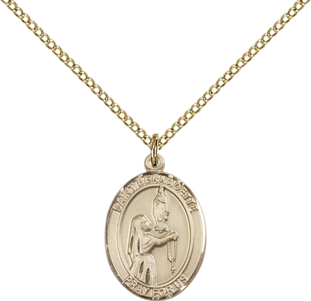 14kt Gold Filled St. Bernadette Pendant with 18 inch Gold Filled Light Curb Chain - Medium