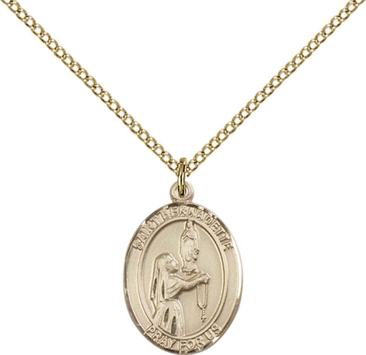 14kt Gold Filled St. Bernadette Pendant with 18 inch Gold Filled Light Curb Chain - Medium