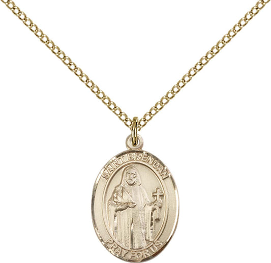 14kt Gold Filled St. Brendan the Navigator Pendant with 18 inch Gold Filled Light Curb Chain - Medium