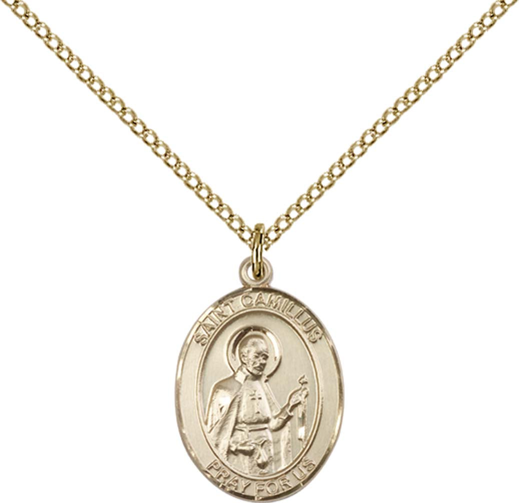 14kt Gold Filled St. Camillus of Lellis Pendant with 18 inch Gold Filled Light Curb Chain - Medium