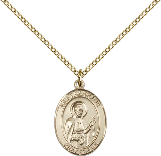 14kt Gold Filled St. Camillus of Lellis Pendant with 18 inch Gold Filled Light Curb Chain - Medium