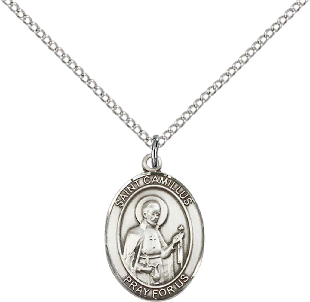 Sterling Silver St. Camillus of Lellis Pendant with 18 inch Sterling Silver Light Curb Chain - Medium