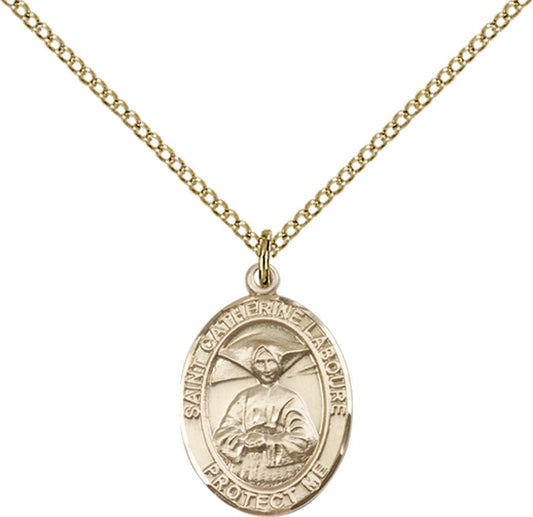 14kt Gold Filled St. Catherine Laboure Pendant with 18 inch Gold Filled Light Curb Chain - Medium