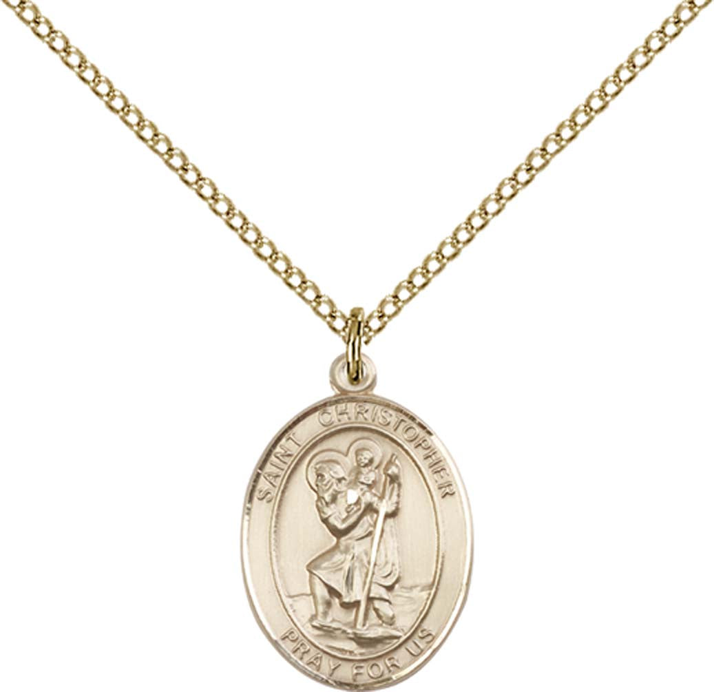 14kt Gold Filled St. Christopher Pendant with 18 inch Gold Filled Light Curb Chain - Medium