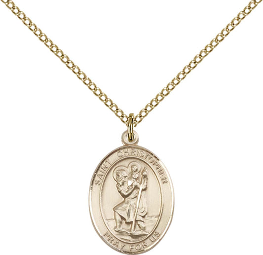 14kt Gold Filled St. Christopher Pendant with 18 inch Gold Filled Light Curb Chain - Medium