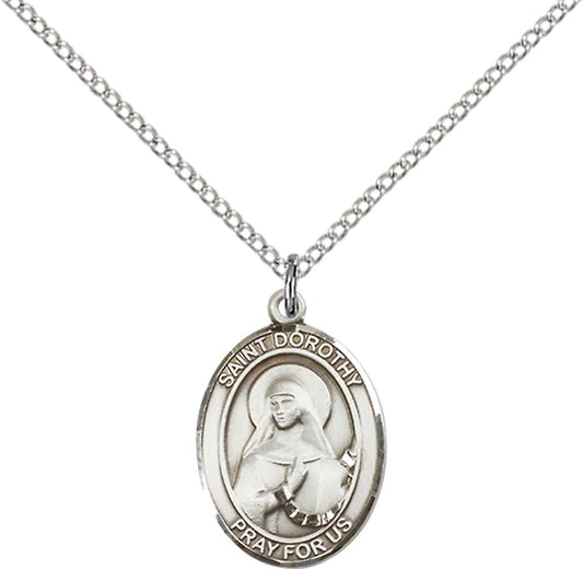 Sterling Silver St. Dorothy Pendant with 18 inch Sterling Silver Light Curb Chain - Medium