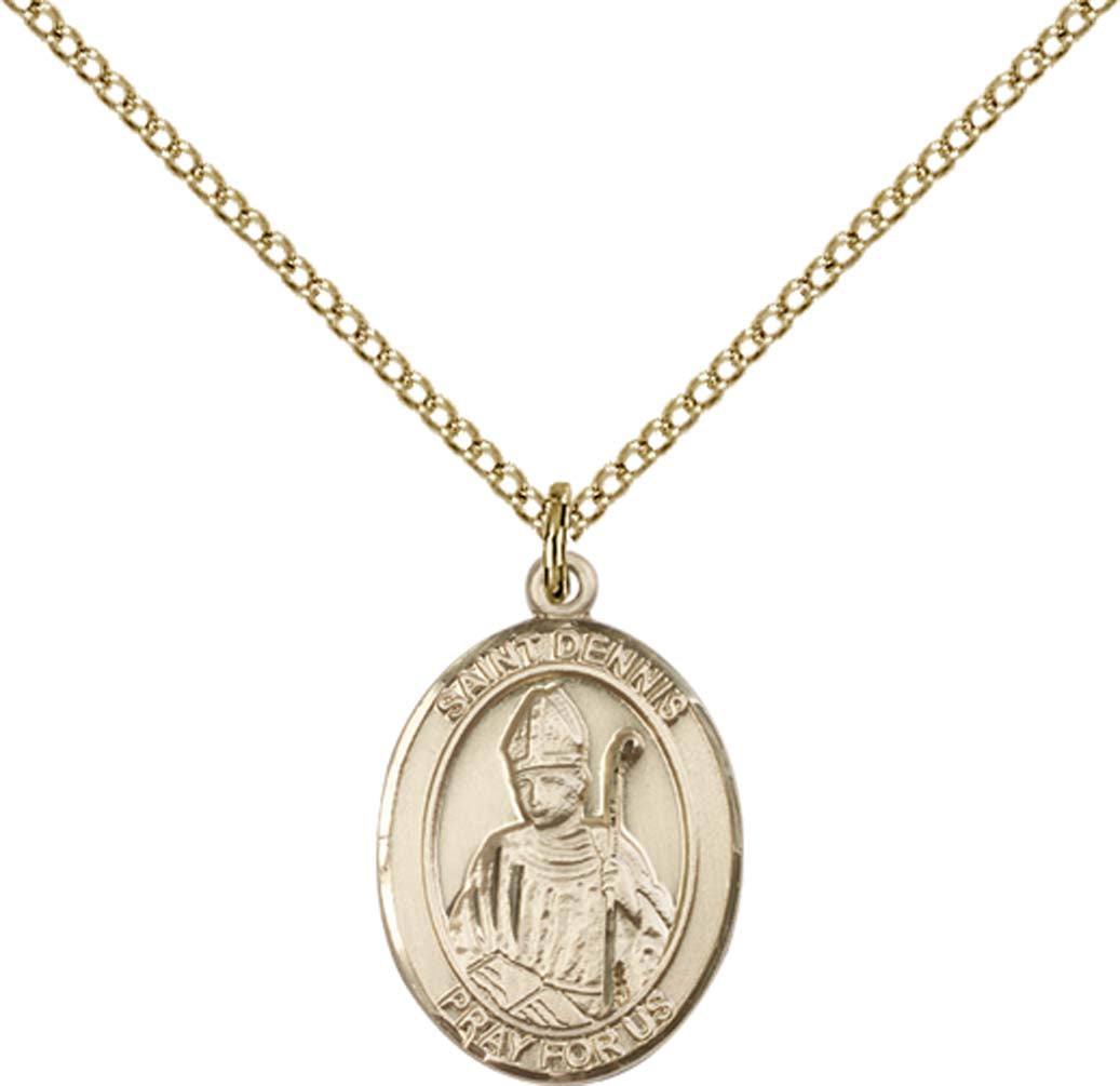 14kt Gold Filled St. Dennis Pendant with 18 inch Gold Filled Light Curb Chain - Medium
