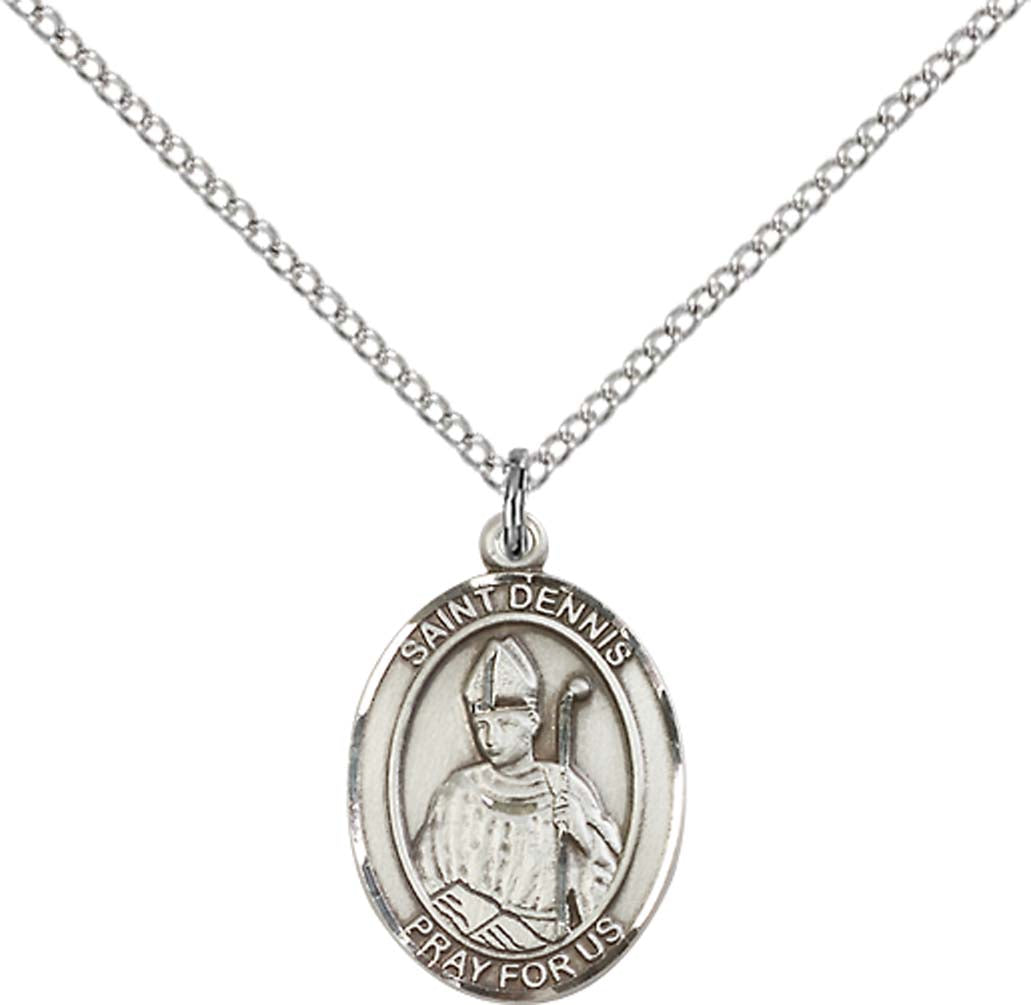 Sterling Silver St. Dennis Pendant with 18 inch Sterling Silver Light Curb Chain - Medium