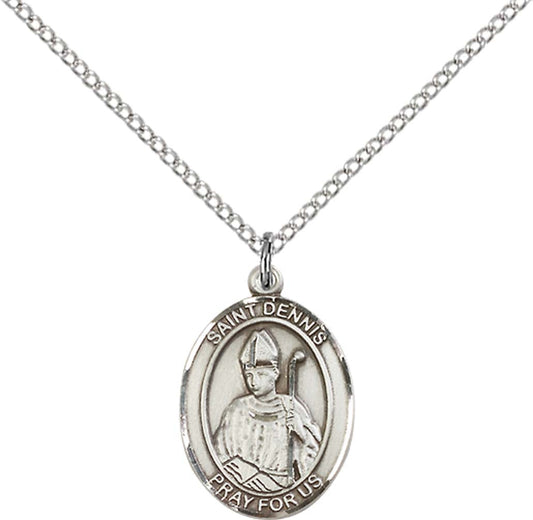 Sterling Silver St. Dennis Pendant with 18 inch Sterling Silver Light Curb Chain - Medium