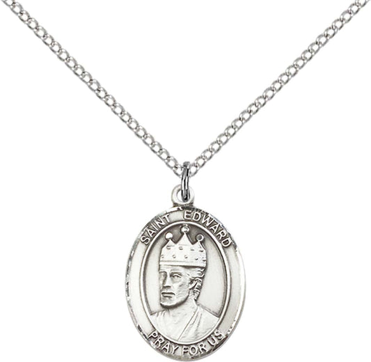 Sterling Silver St. Edward the Confessor Pendant with 18 inch Sterling Silver Light Curb Chain - Medium