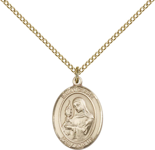 14kt Gold Filled St. Clare of Assisi Pendant with 18 inch Gold Filled Light Curb Chain - Medium