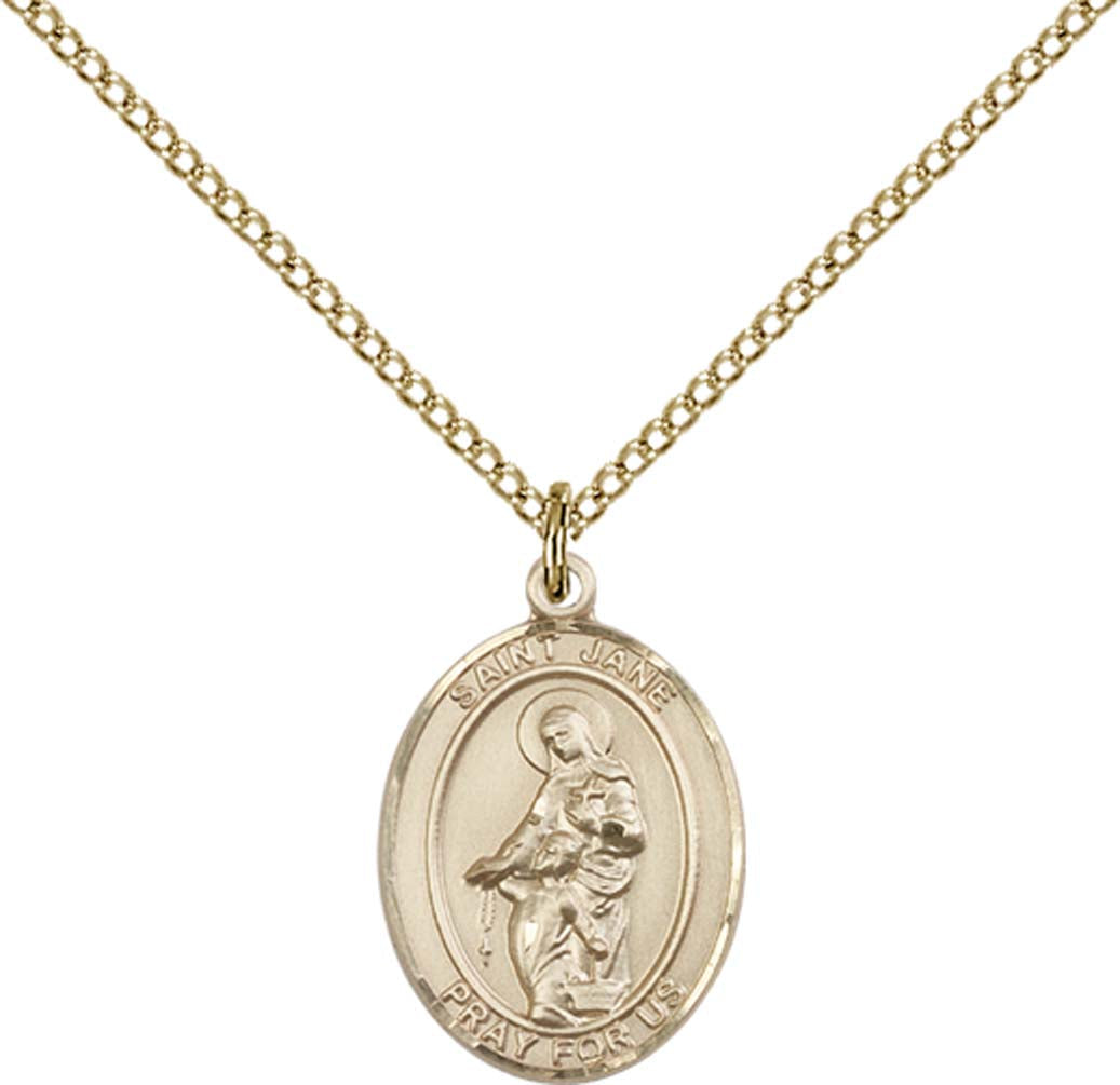 14kt Gold Filled St. Jane of Valois Pendant with 18 inch Gold Filled Light Curb Chain - Medium