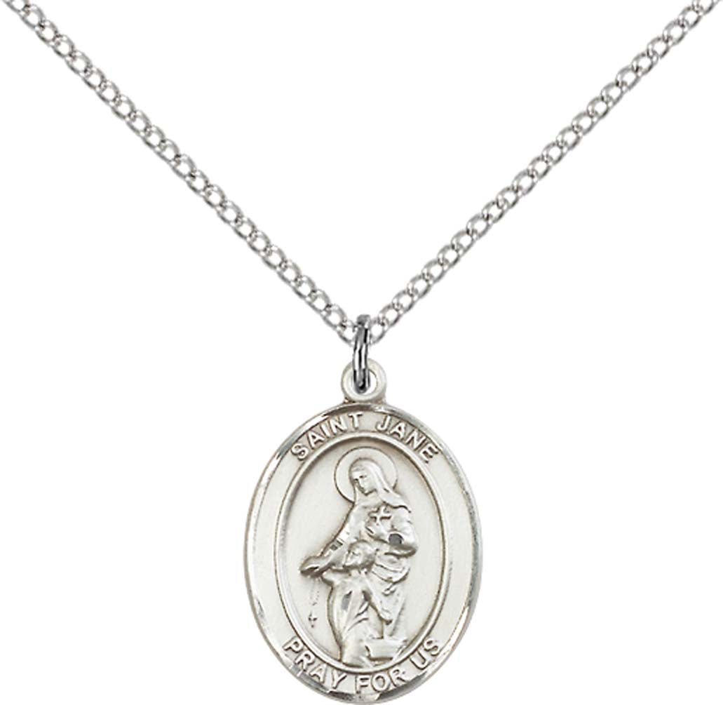 Sterling Silver St. Jane of Valois Pendant with 18 inch Sterling Silver Light Curb Chain - Medium