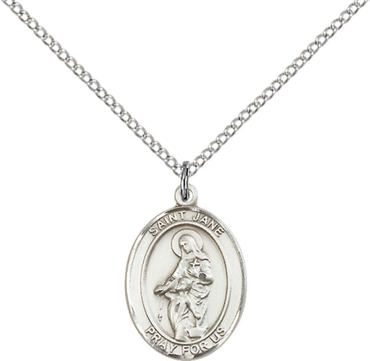 Sterling Silver St. Jane of Valois Pendant with 18 inch Sterling Silver Light Curb Chain - Medium