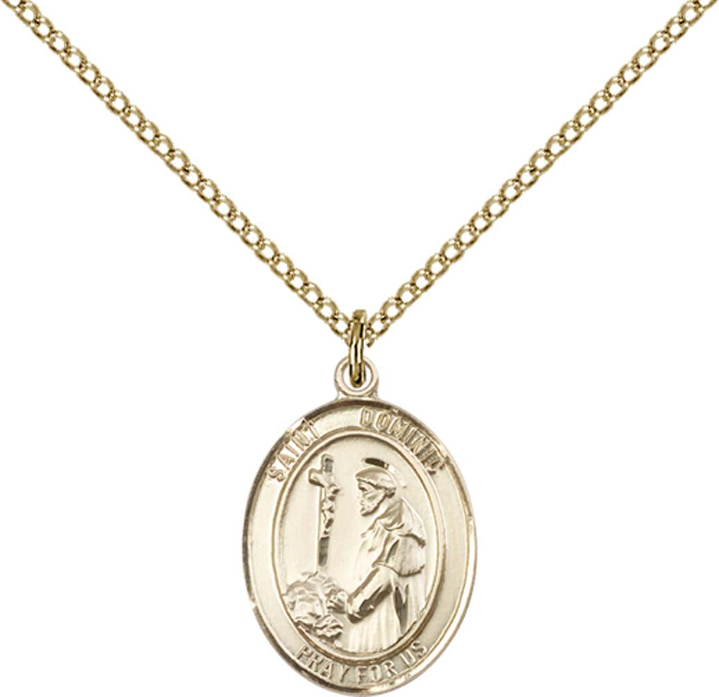 14kt Gold Filled St. Dominic De Guzman Pendant with 18 inch Gold Filled Light Curb Chain - Medium