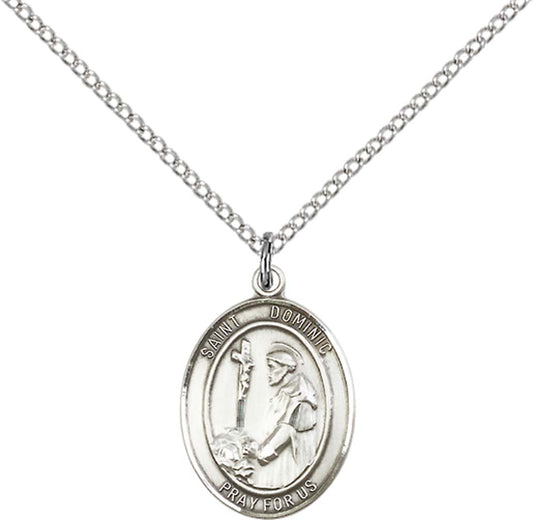 Sterling Silver St. Dominic De Guzman Pendant with 18 inch Sterling Silver Light Curb Chain - Medium