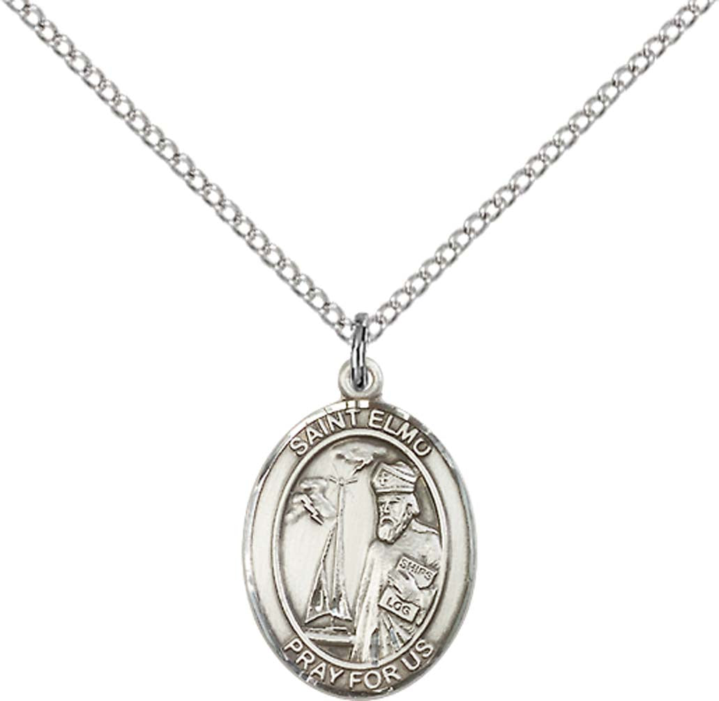 Sterling Silver St. Elmo Pendant with 18 inch Sterling Silver Light Curb Chain - Medium