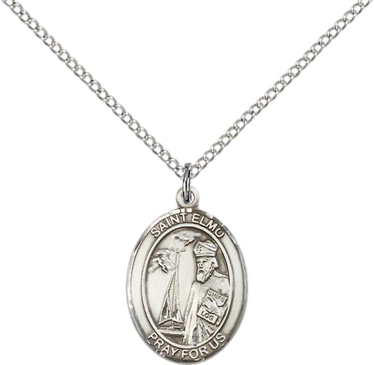 Sterling Silver St. Elmo Pendant with 18 inch Sterling Silver Light Curb Chain - Medium