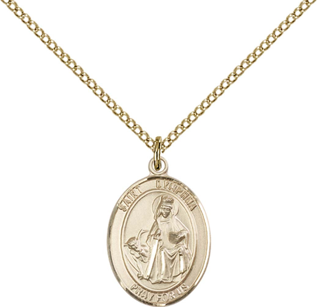 14kt Gold Filled St. Dymphna Pendant with 18 inch Gold Filled Light Curb Chain - Medium
