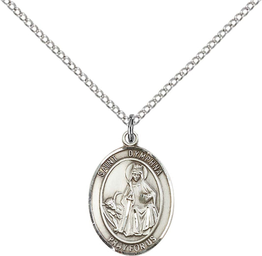 Sterling Silver St. Dymphna Pendant with 18 inch Sterling Silver Light Curb Chain - Medium