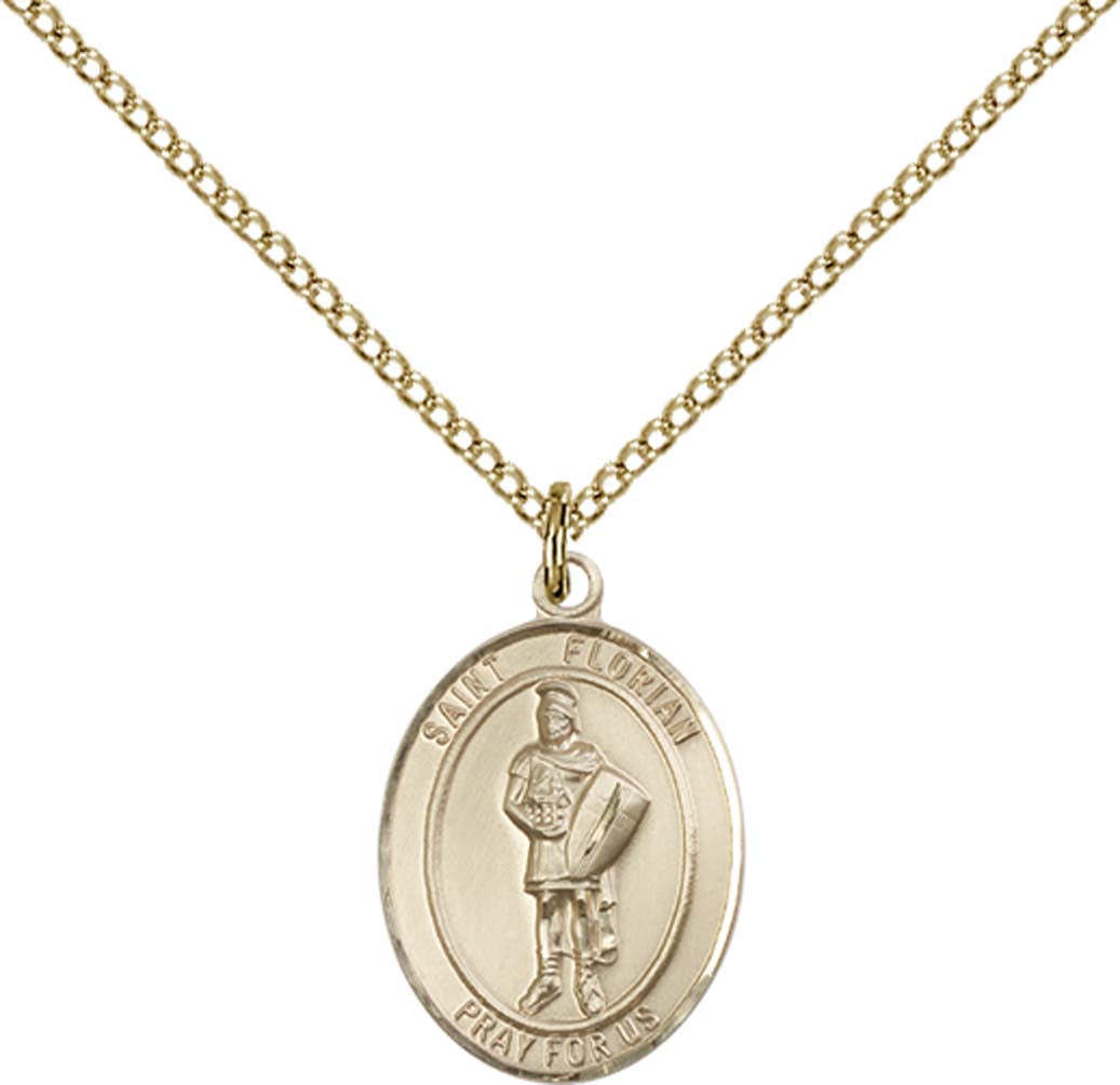14kt Gold Filled St. Florian Pendant with 18 inch Gold Filled Light Curb Chain - Medium