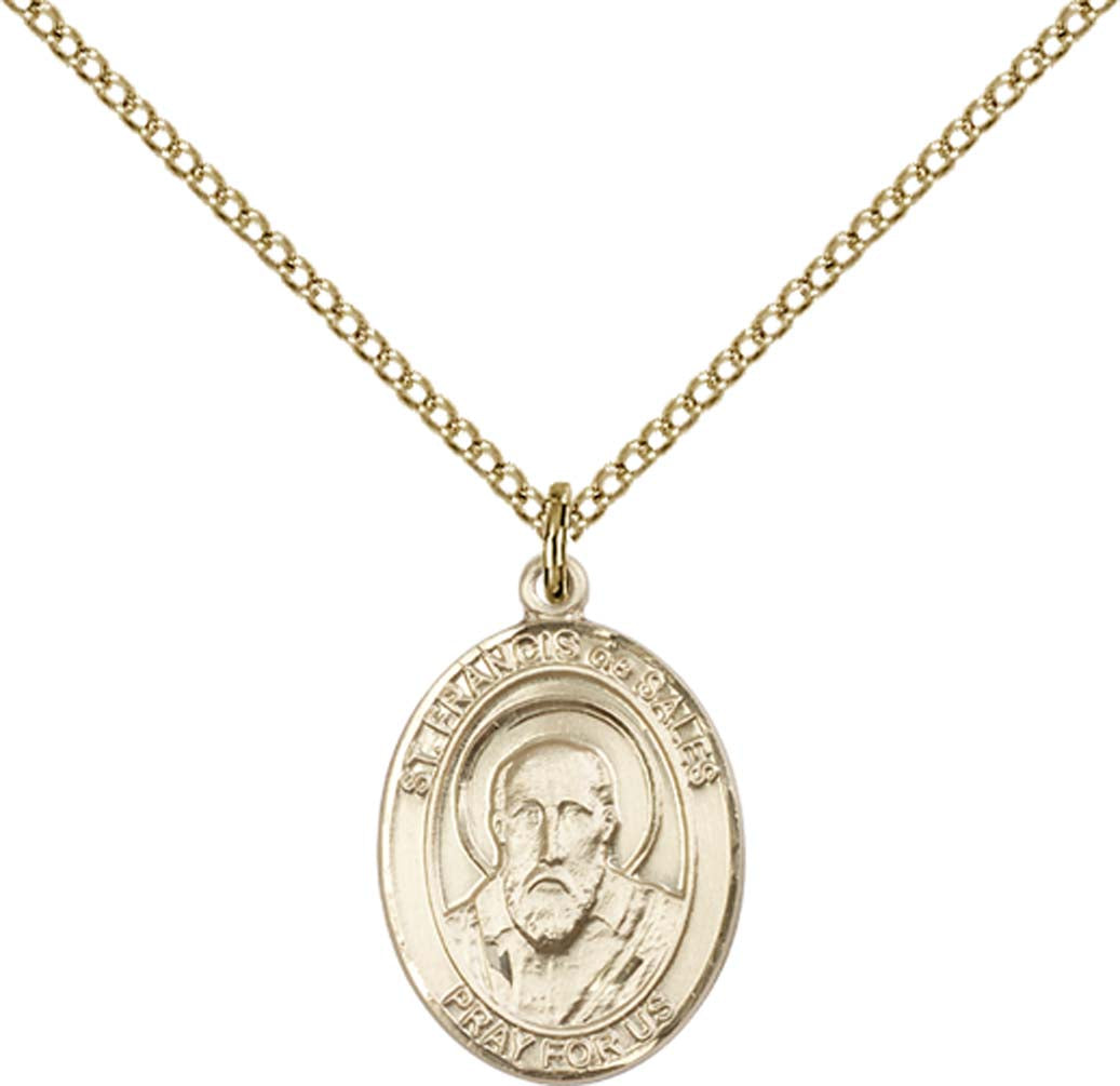14kt Gold Filled St. Francis De Sales Pendant with 18 inch Gold Filled Light Curb Chain - Medium