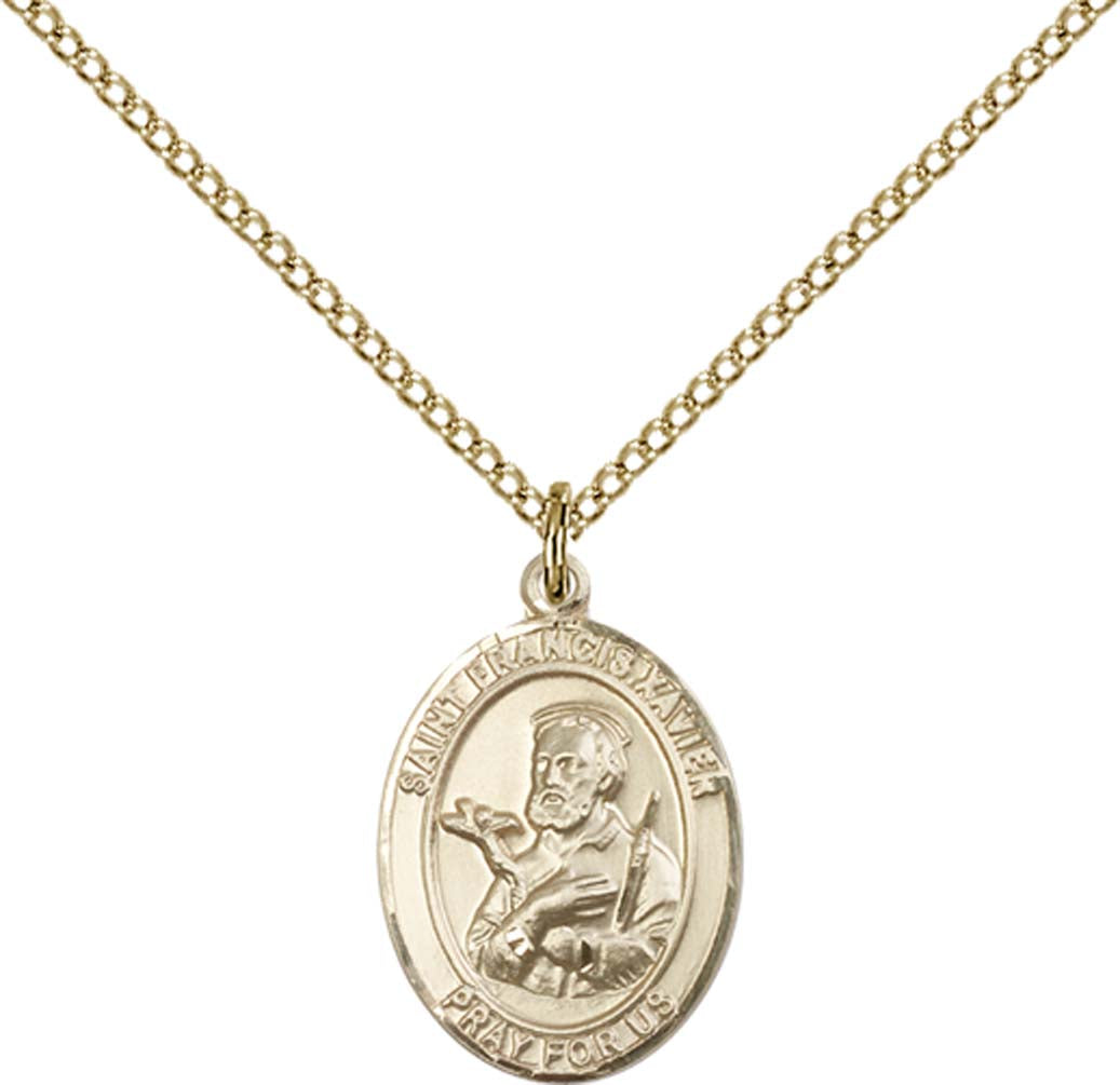 14kt Gold Filled St. Francis Xavier Pendant with 18 inch Gold Filled Light Curb Chain - Medium