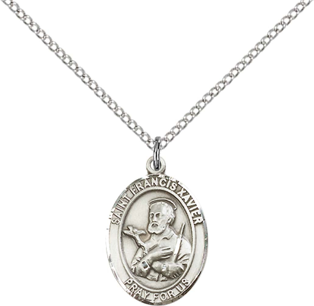 Sterling Silver St. Francis Xavier Pendant with 18 inch Sterling Silver Light Curb Chain - Medium