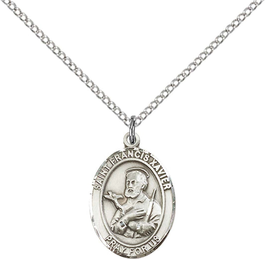 Sterling Silver St. Francis Xavier Pendant with 18 inch Sterling Silver Light Curb Chain - Medium