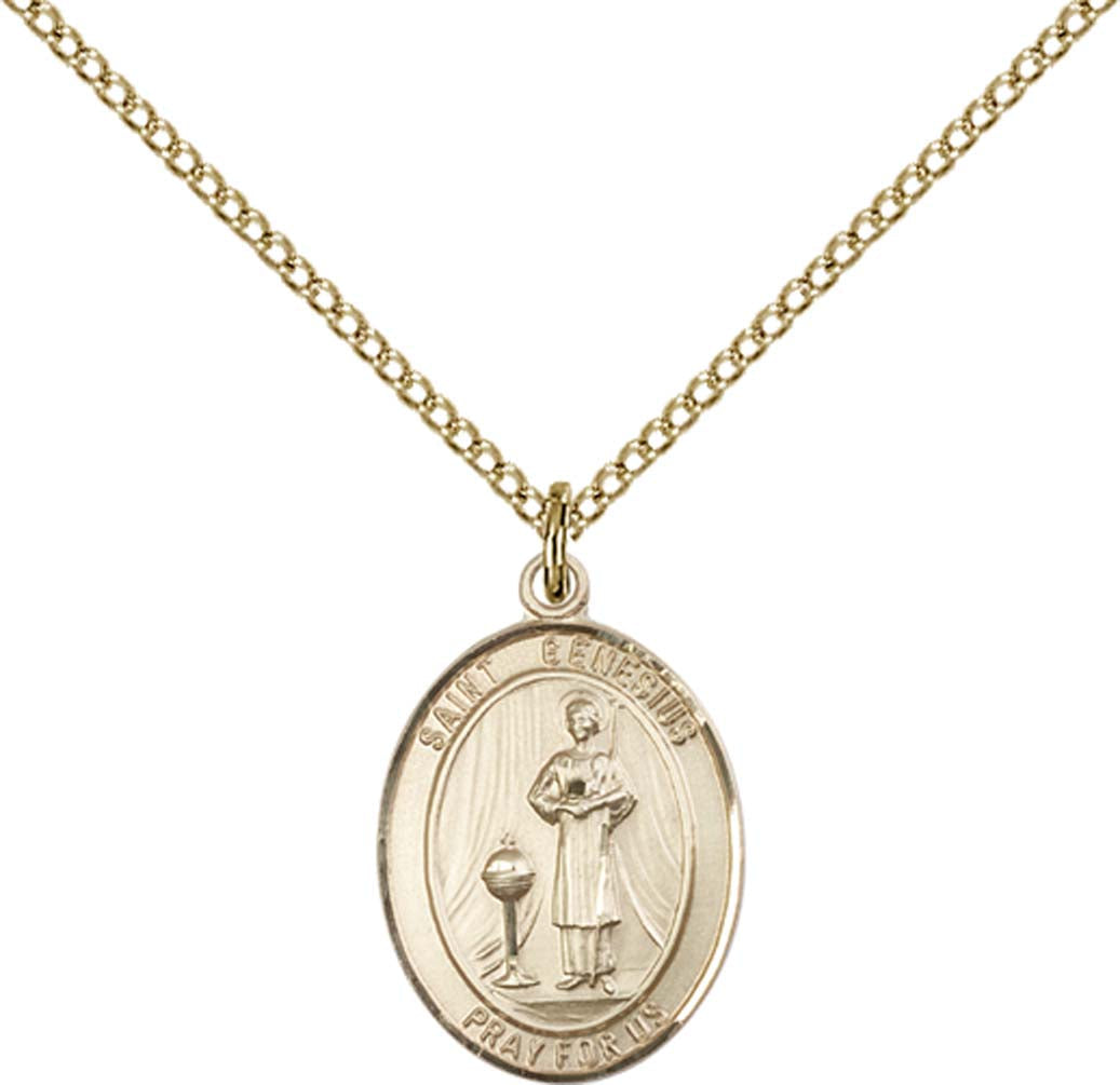 14kt Gold Filled St. Genesius of Rome Pendant with 18 inch Gold Filled Light Curb Chain - Medium