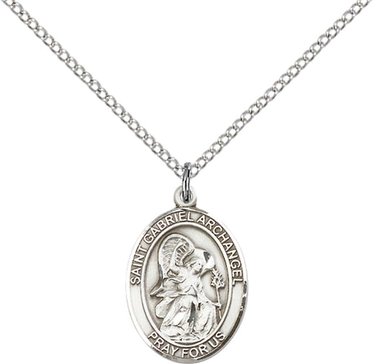 Sterling Silver St. Gabriel the Archangel Pendant with 18 inch Sterling Silver Light Curb Chain - Medium
