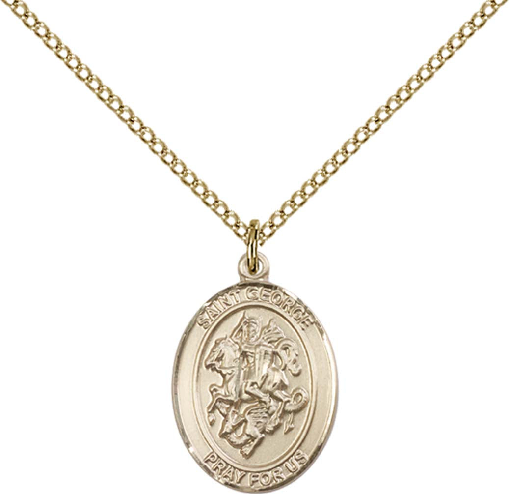 14kt Gold Filled St. George Pendant with 18 inch Gold Filled Light Curb Chain - Medium