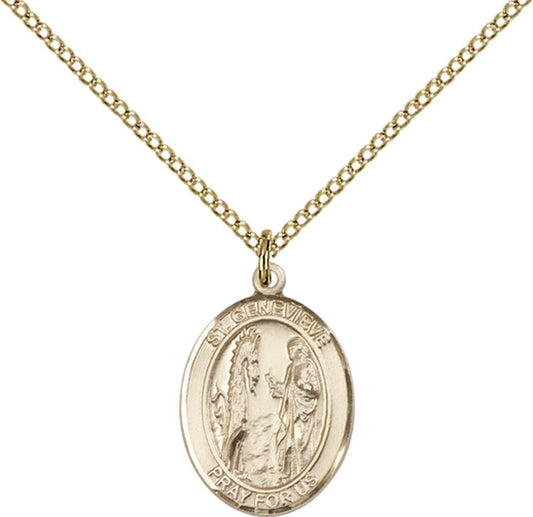 14kt Gold Filled St. Genevieve Pendant with 18 inch Gold Filled Light Curb Chain - Medium