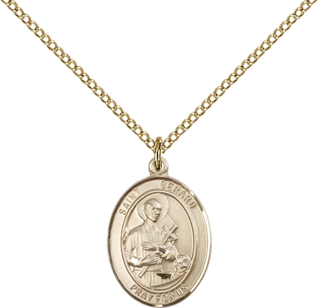 14kt Gold Filled St. Gerard Majella Pendant with 18 inch Gold Filled Light Curb Chain - Medium