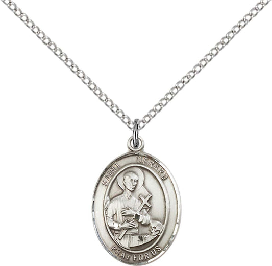 Sterling Silver St. Gerard Majella Pendant with 18 inch Sterling Silver Light Curb Chain - Medium