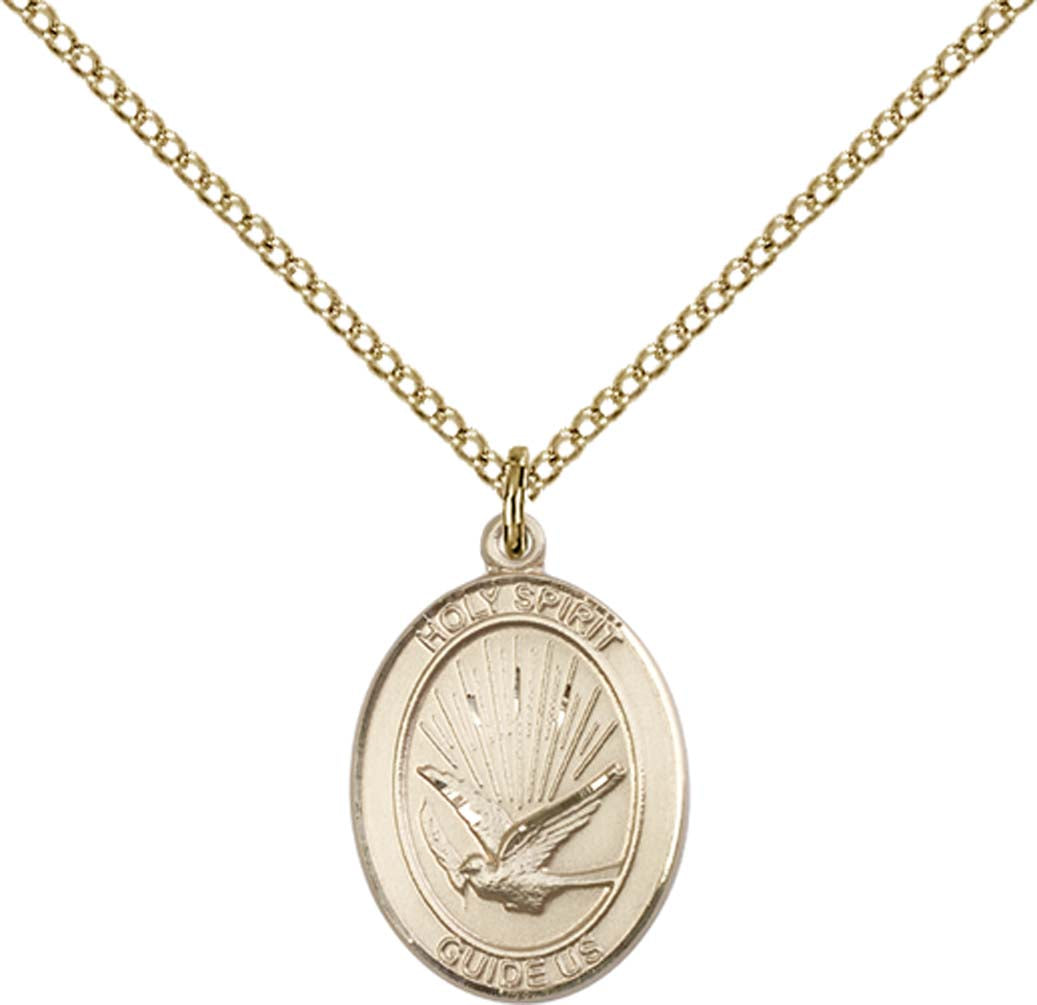 14kt Gold Filled Holy Spirit Pendant with 18 inch Gold Filled Light Curb Chain - Medium