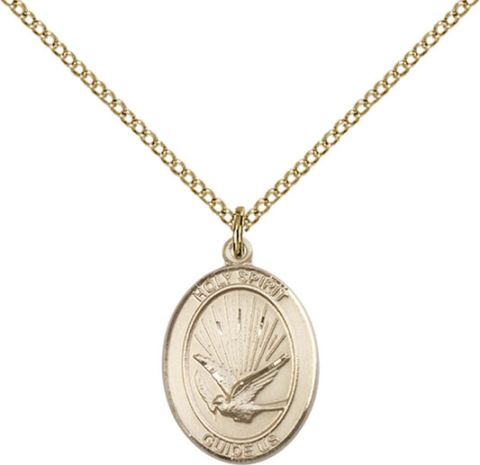 14kt Gold Filled Holy Spirit Pendant with 18 inch Gold Filled Light Curb Chain - Medium