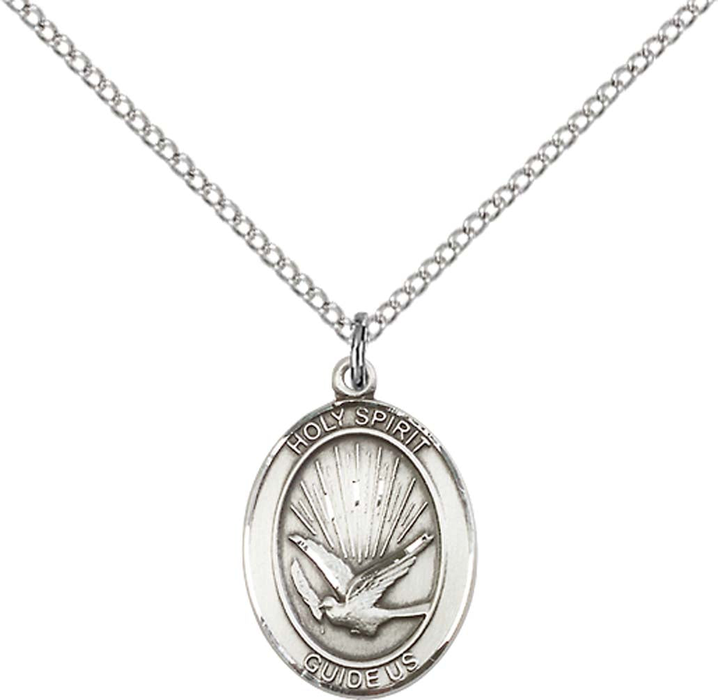 Sterling Silver Holy Spirit Pendant with 18 inch Sterling Silver Light Curb Chain - Medium