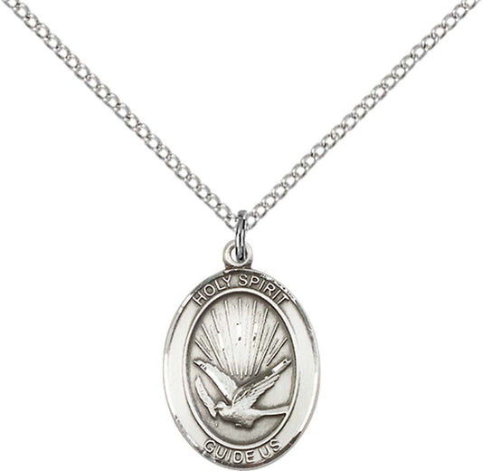 Sterling Silver Holy Spirit Pendant with 18 inch Sterling Silver Light Curb Chain - Medium