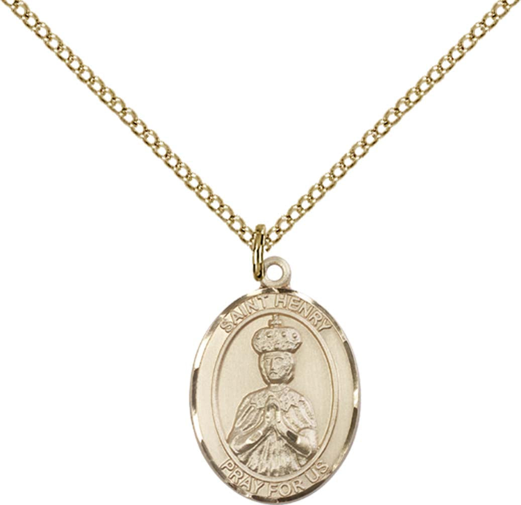 14kt Gold Filled St. Henry II Pendant with 18 inch Gold Filled Light Curb Chain - Medium