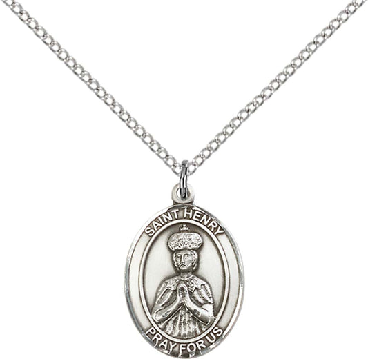 Sterling Silver St. Henry II Pendant with 18 inch Sterling Silver Light Curb Chain - Medium