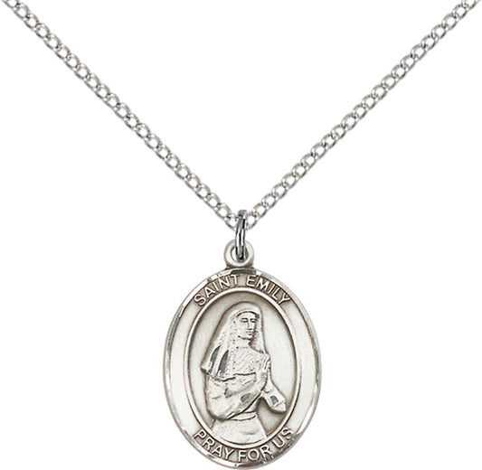 Sterling Silver St. Emily De Vialar Pendant with 18 inch Sterling Silver Light Curb Chain - Medium