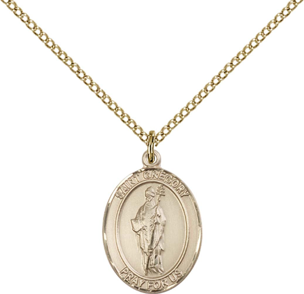 14kt Gold Filled St. Gregory the Great Pendant with 18 inch Gold Filled Light Curb Chain - Medium